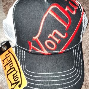 Von Dutch Black and White Trucker Cap with Red Embroidery
